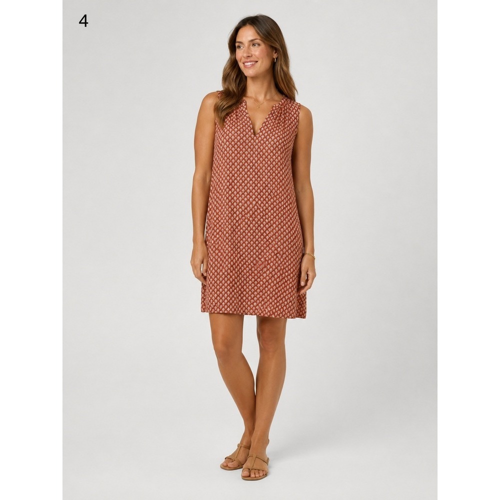 Boden Notched‎ Neck Jersey Dress Womens 10R Peach White Cotton Blend Resortwear